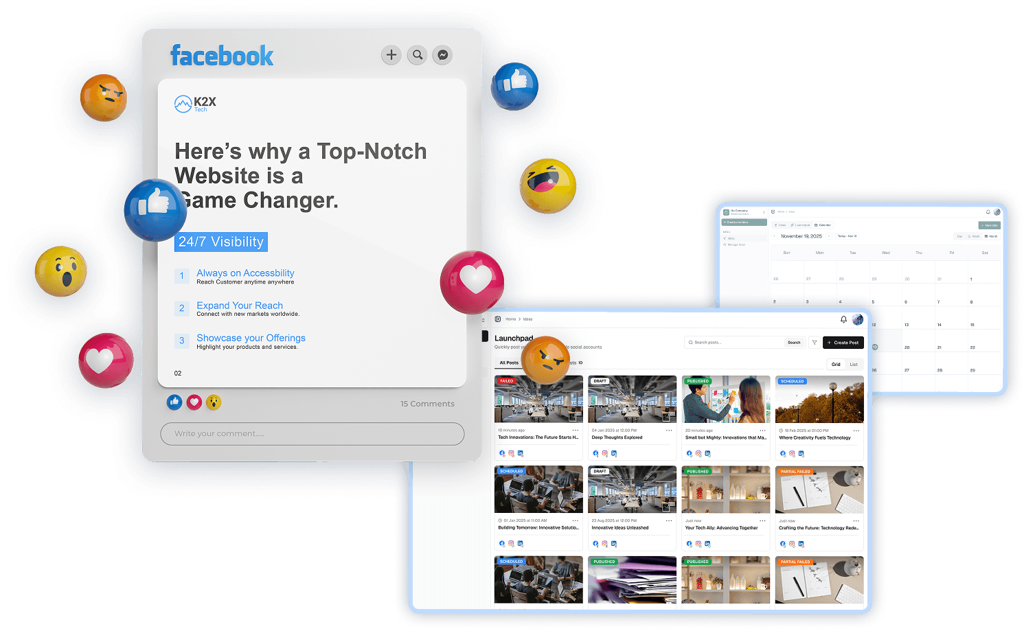 SOME product collage — posts, launchpad, and engagement