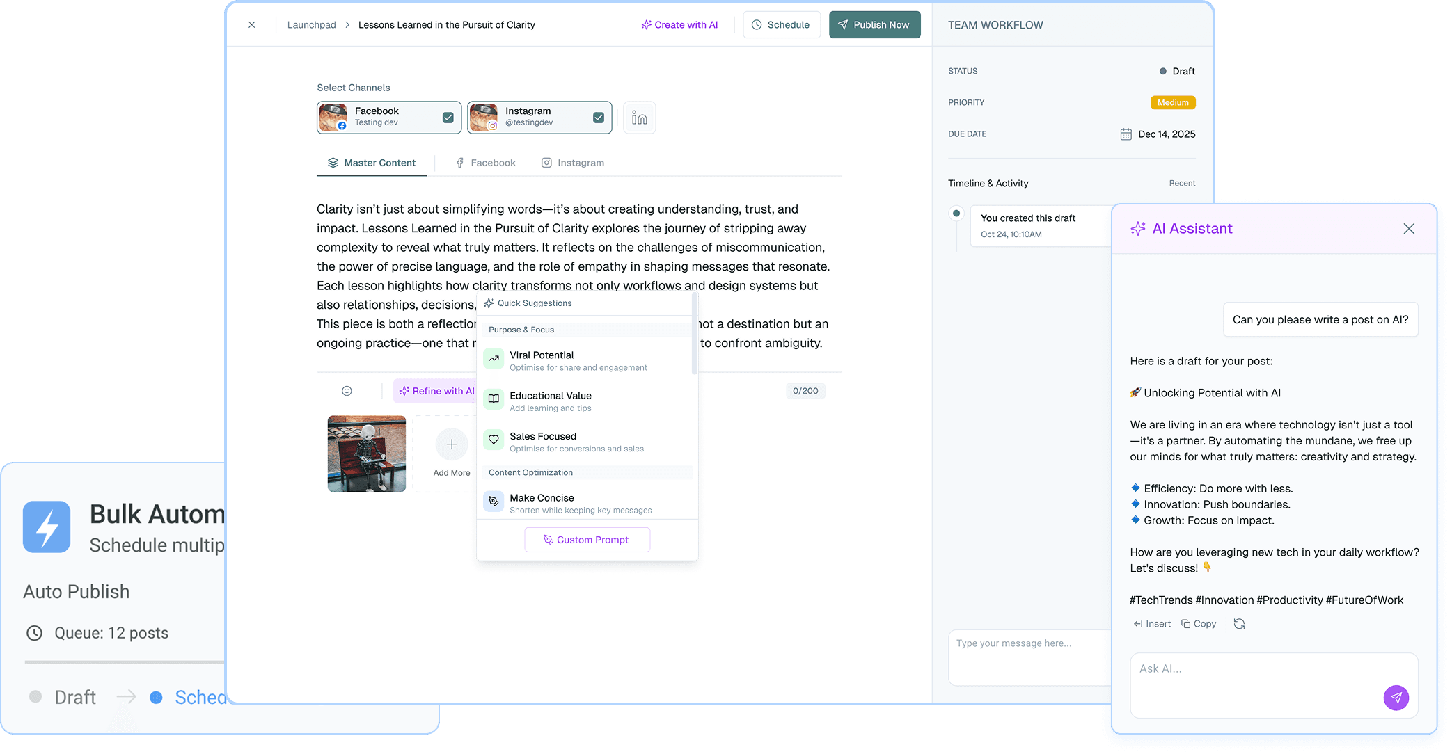 SOME platform — create, schedule, and publish across social channels