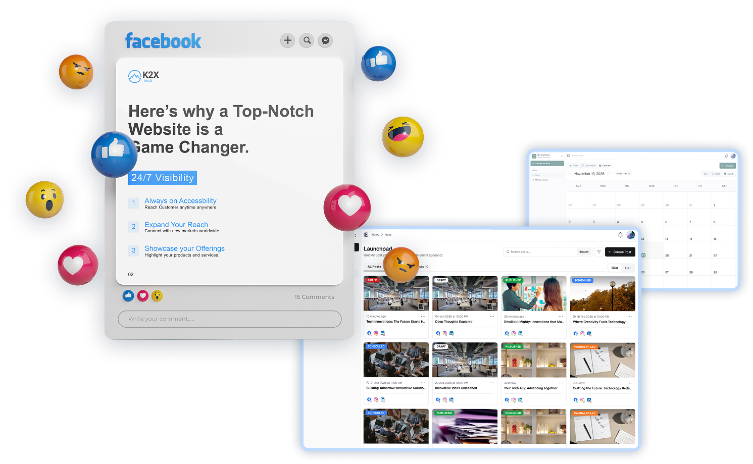 SOME product collage — posts, launchpad, and engagement